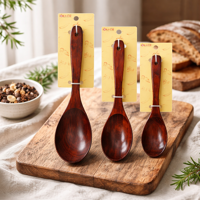 Dasom Solid Natural Wood Oval Ladles – Elongated Scoop Design (3 Sizes)
