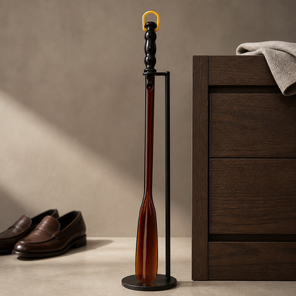 Extra Long Plastic Shoehorn with Hanging Loop – 22" (56 cm) - Translucent Amber Color