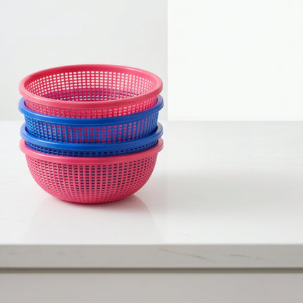 Compact Plastic Mesh Drain Basket Colander - 2 Colors (Blue or Red) - 2 Sizes (6.9" or 8.3") - Made in Korea