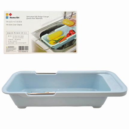 Home Art Expandable Sink Dish Stand & Drain Basket – 17.5" to 23.25" – 2 Colors (Blue or White)