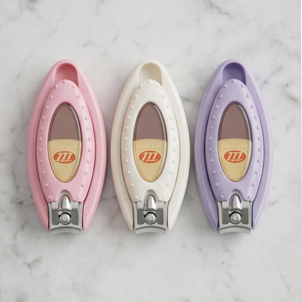 Triple Seven 777 Stainless Steel 2.5" Long Wide Grip Nail Clippers with Clipping Catcher Case - Fingernail Cutters - 3 Colors (Pink, White or Purple) - Made in Korea