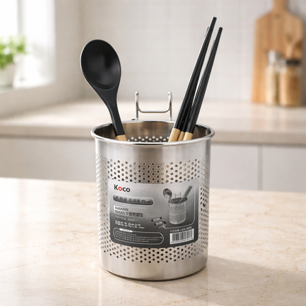Koco Stainless Steel Oval Spoon & Chopstick Holder - Perforated Utensil Drying Organizer