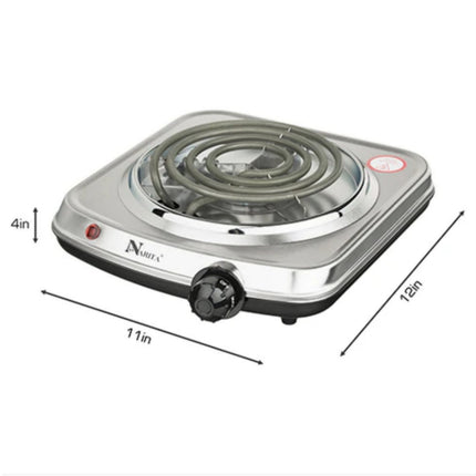 Narita Electric Single Burner Hot Plate - 1000W Spiral Coil Countertop Burner - 11" x 12" - ETL Listed