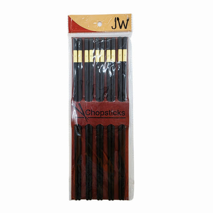 JW Fiberglass Chopsticks Set (5 Pairs) - Black & Gold - 10.75" - Reusable Chopsticks