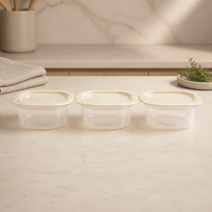 Kaizen Mat Cook Round Food Storage Container Set - 400 mL (13.5 oz) x 3 Pack - BPA Free - Microwave Safe - Made in Korea