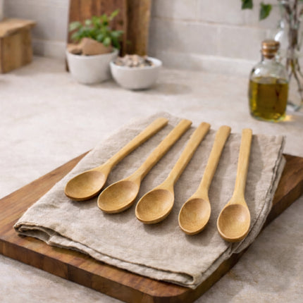 DASOM Bamboo Spoons 5-Piece Set - 7.9 in (20 cm) Wooden Cooking, Serving, & Stirring Spoons