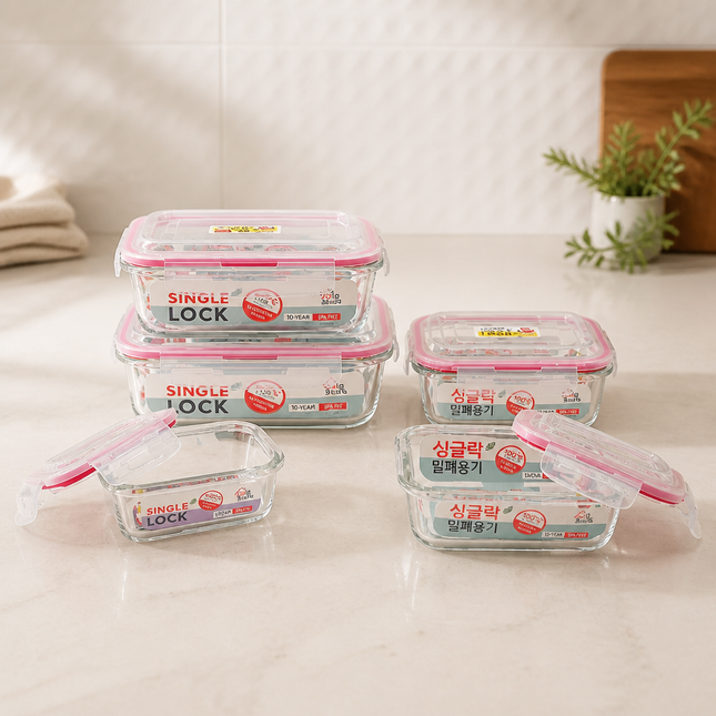 KBIG STORE Single Lock Borosilicate Glass Food Storage Container (5 Sizes) – BPA Free – Oven & Microwave Safe