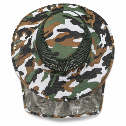 Camouflage Safari Mesh Sun Hat – Wide Brim Sun Hat with Mesh Neck Guard, Breathable Mesh Crown & Adjustable Chin Cord (4 Colors)