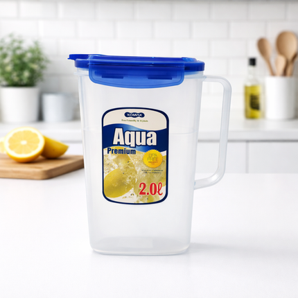 KOMAX Aqua Premium 2.0L Water Pitcher – BPA-Free, 4-Point Locking Lid - Made in Korea