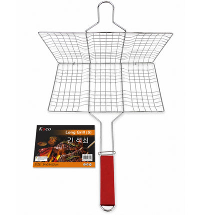 Koco Stainless Steel Locking Long BBQ Grill Basket with Wooden Handle – 2 Sizes (Small or Large)