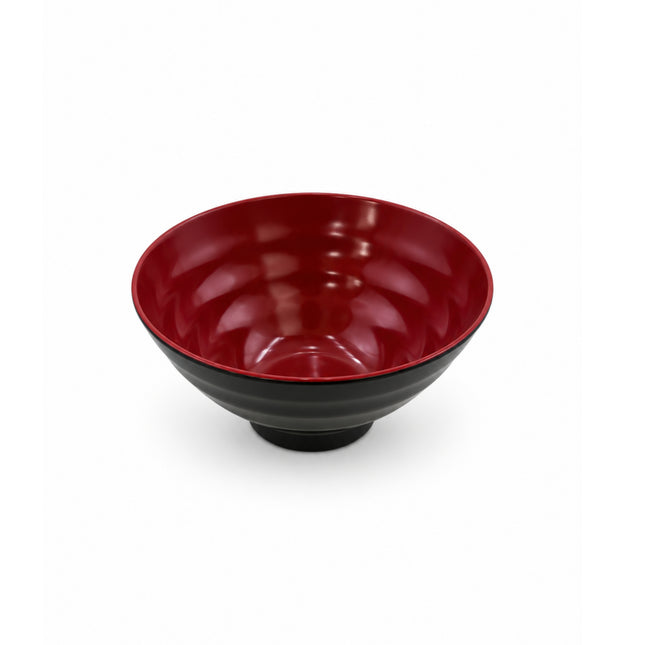 Japanese Style Ridged Red & Black Melamine Rice / Soup Bowl - 4.75 in