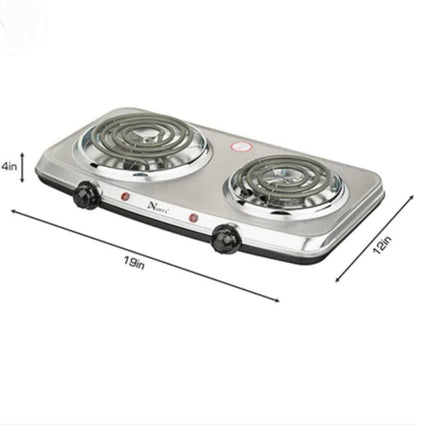 Narita Electric Double Burner Hot Plate - 1500W Countertop Coil Cooktop - 19" x 12" - ETL Listed