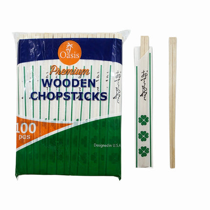 Oasis Premium Disposable Wooden Chopsticks – 100 Pairs (200 Sticks), 8" Long – Individually Wrapped – Bulk Dining Essential