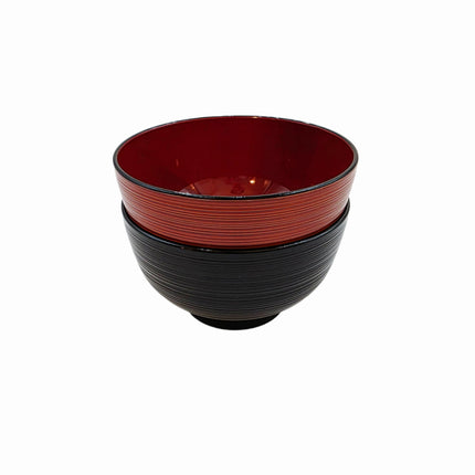 Japanese Melamine Soup Bowl – Textured Rim Design (2 Colors: Black or Red) - Made in Japan