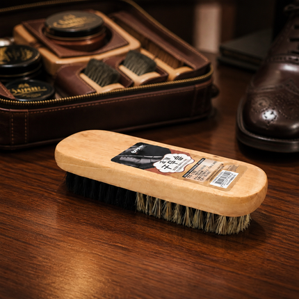 Shineworld Natural Wood Shoe Shine Brush – Traditional Korean Pig Bristle-Style Design – 5.75 in.