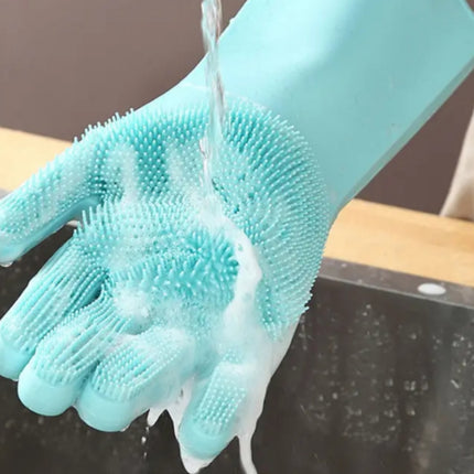 Silicone Scrubbing & Cleaning Gloves with Built-In Bristles - 5 Color Options