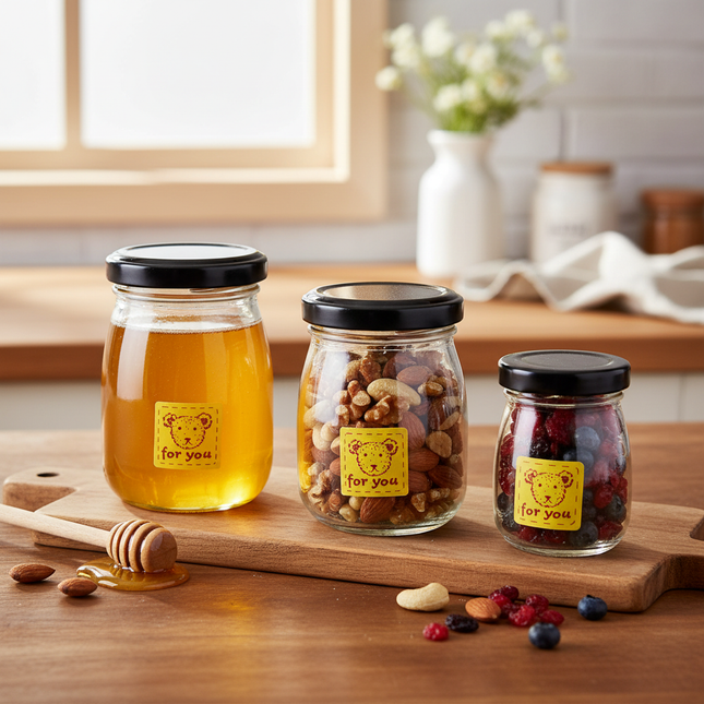 Mini Glass Storage Jars with Black Screw-On Lids – (3 Sizes: 100ml / 150ml / 200ml)