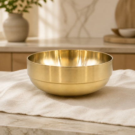 Traditional Korean Gold Titanium-Coated Stainless Steel Naengmyeon Noodle Bowl 8.7" (22 cm) – Double-Wall Vacuum Insulated