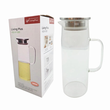 Living Plus Glass Water Jar (1200mL) – Heat-Resistant Glass Pitcher with Stainless Steel Lid