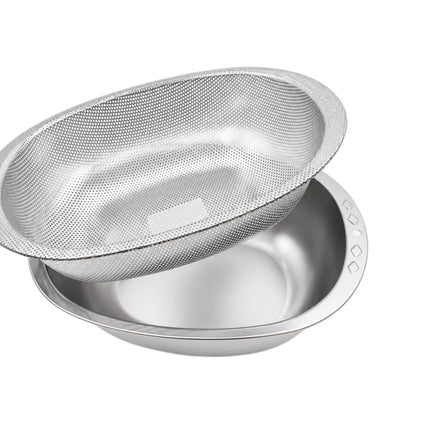 Stainless Steel Oval Mixing Bowl & Strainer Set, 13.4 x 9.8 in (34 x 25 cm) - Nesting Colander & Prep Bowl