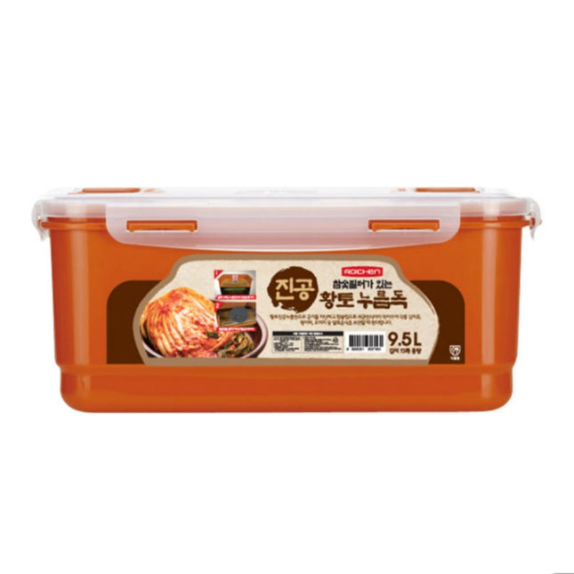 ROICHEN Premium Double Vacuum Seal Kimchi Storage Container 9.5L – Charcoal Filter Press Plate – 13.75" x 9.75" x 6.25" – Made in Korea