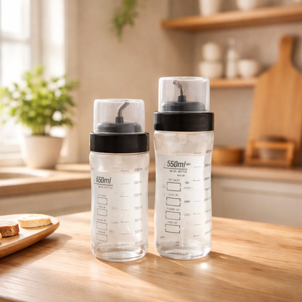 Wide Body Oil/Vinegar/Sauce Bottle W/ Lid (High Quality Plastic - Stainless Steel Spout) - Made in Korea