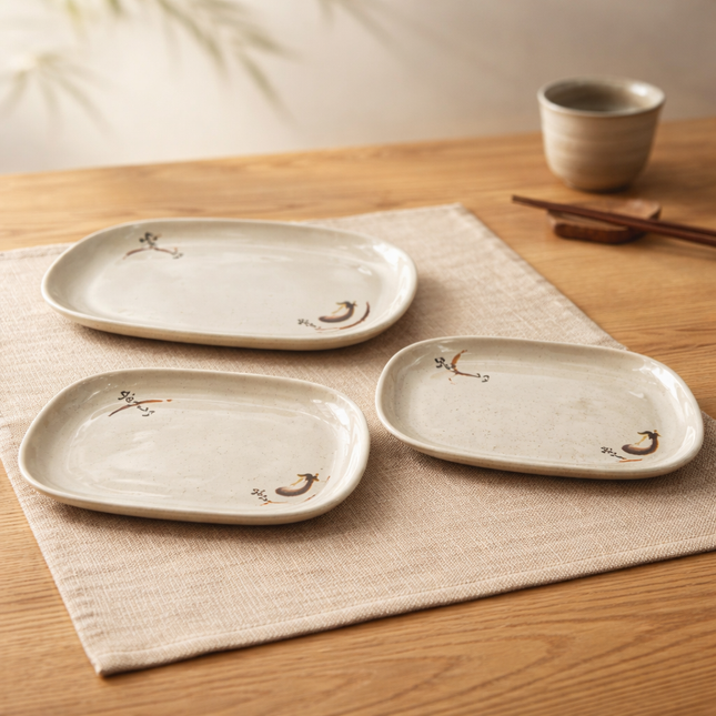 Traditional Eggplant Motif Rectangular Melamine Serving Plate - 4 Sizes - Made in Taiwan