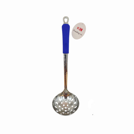 KC Stainless Steel Soup Ladle or Perforated Skimmer with Blue Silicone Handle – 10" Length