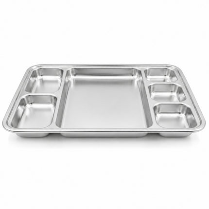 SUS304 Stainless Steel 6-Compartment Divided Serving Tray Plate, 8.25" x 11" (28 x 21 cm)