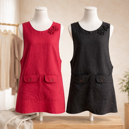 Rose Accent Kitchen Apron (2 Colors: Red, Black) – Lightweight One-Size Cooking Apron