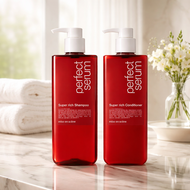 "Mise En Scene" Perfect Serum Super Rich Shampoo/Conditioner - Made in Korea - 680ml / 22.99 fl oz