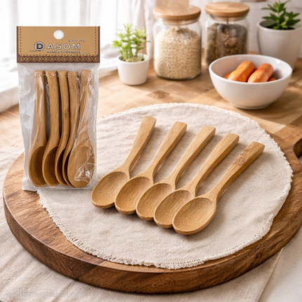 DASOM Bamboo Tea Spoons 5-Piece Set - 5.1 in (13 cm) Mini Wooden Spoons