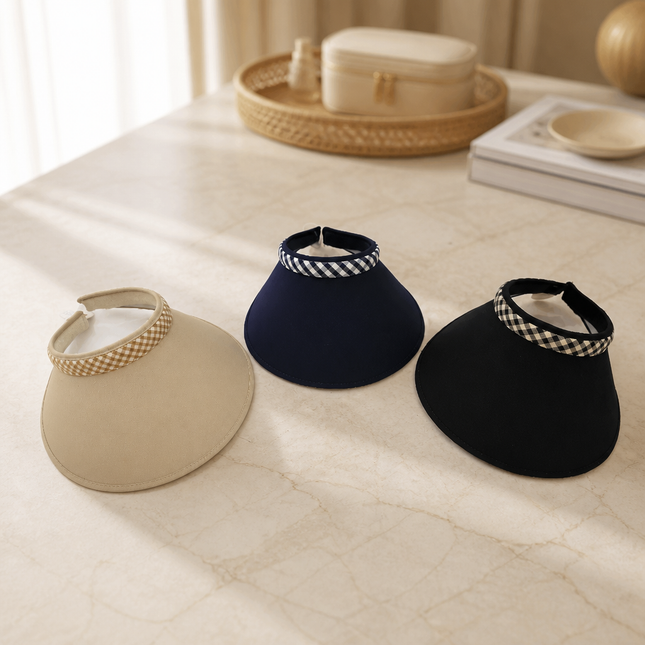 Plaid Sun Cap Visor – Wide Brim Sun Visor, Soft Padded Headband, Adjustable Stretch Fit (3 Colors)