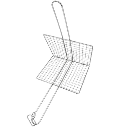 Stainless Steel Double-Layer Square Mini BBQ Grill Basket with Locking Ring – 7.9" x 7.9" (20 x 20 cm)