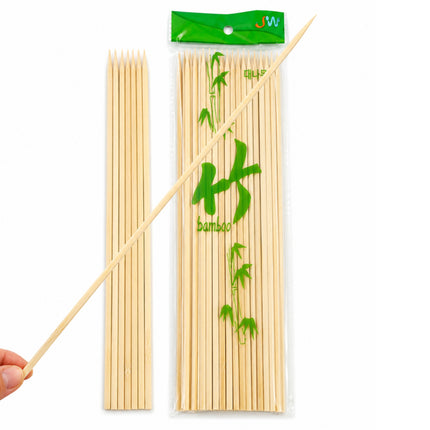 JW Flat Bamboo Skewers – Natural Bamboo BBQ & Grilling Skewers, Approx. 50 Pieces, 11.75 in (30 cm)