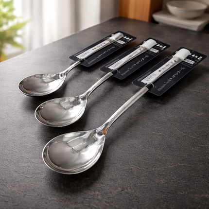 Kaizen Premium Stainless Steel Serving Spoon / Flat Ladle – Heavy-Duty Kitchen Serving Spoon – 3 Sizes (9.75", 11.5", or 13.75")