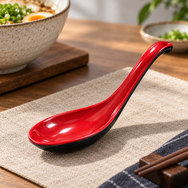 Red & Black Melamine Large Wide-Mouth Soup Spoon/Ladle – 6.5 in