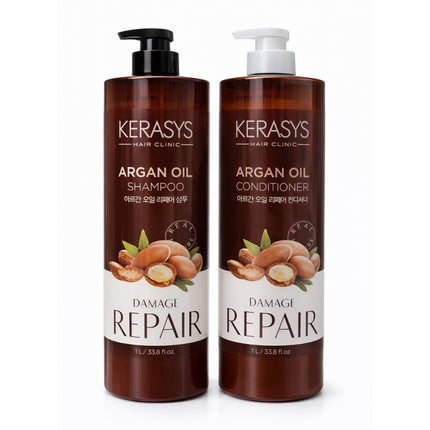 Kerasys Argan Oil Damage Repair (Shampoo or Conditioner) (1L / 33.8 fl oz) – Deep Nourishment – Smooth & Restore - Made in Korea