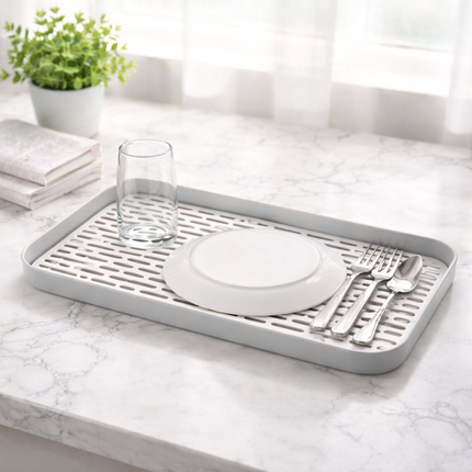 Mini Dish Drying Rack with Detachable Slotted Tray (15.4 x 8.7 in / 39 x 22 cm) - Compact Countertop Dish Drainer