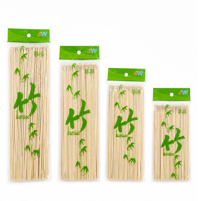 JW Round Bamboo Skewers – Natural Bamboo BBQ & Grilling Skewers, Approx. 100 Pieces per Pack (4 Length Options)