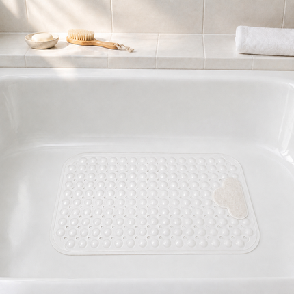 Home Art Anti-Slip Massage Bath Mat — 27.6 x 15.7 in (70 x 40 cm), White - Suction Grip Shower Tub Mat