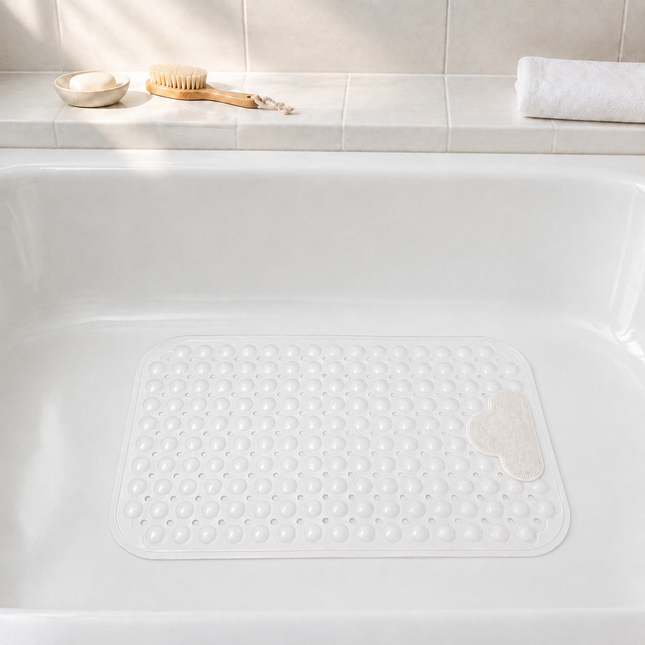 Home Art Anti-Slip Massage Bath Mat — 27.6 x 15.7 in (70 x 40 cm), White - Suction Grip Shower Tub Mat