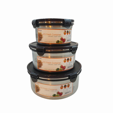 Koco Stainless Steel Fresh Airtight Food Storage Containers (3 Sizes) – 4-Lock Leakproof Lid – Silicone Seal – Kitchen Storage Bowls