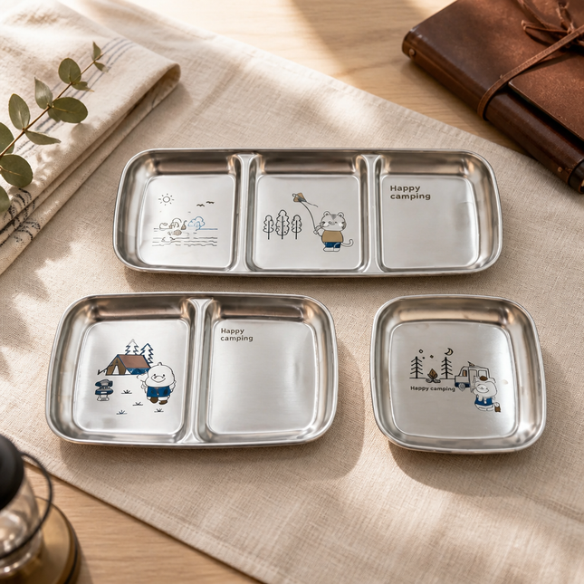 Happy Camping SUS304 Stainless Steel Sauce, Snack & Side Dish Tray (1, 2 or 3 Section)