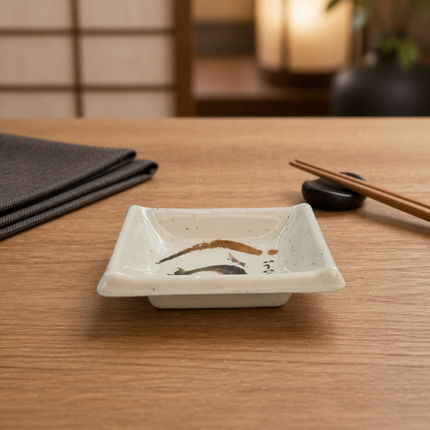 Traditional Eggplant Motif Rectangular Melamine Sauce Dish - 3.7" × 2.6" - Made in Taiwan