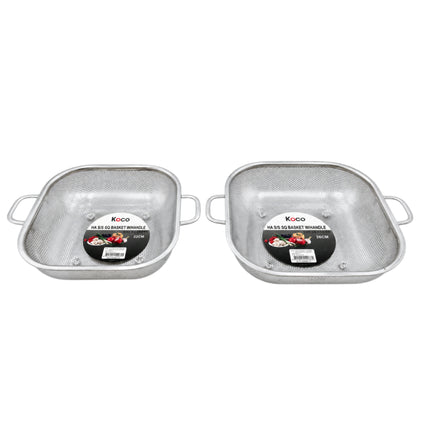 Stainless Steel Perforated Colander Strainer Basket with Handles - 2 Sizes (8.7" or 10.2") - Square Design