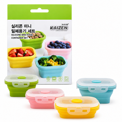 Kaizen Mini Collapsible Silicone Food Containers with Lids – 4-Piece Set - BPA-Free