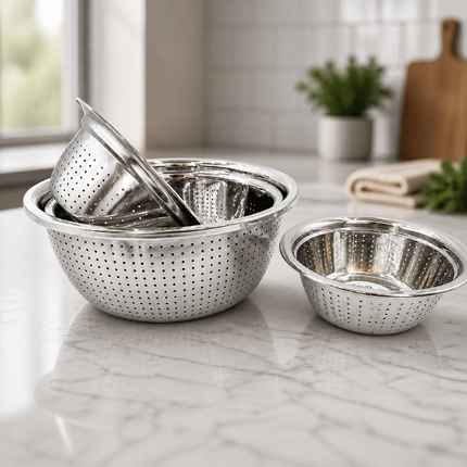 KOCO Premium Stainless Steel Colander – 4 Sizes (24 cm, 28 cm, 32 cm, or 36 cm) / (9.4", 11.0", 12.6", or 14.2")