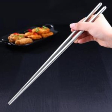 "Living Plus" Extra-Long Hollow-Core Stainless Steel Cooking Chopsticks (2-Pair Set, 14 inches long)