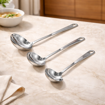 KC Premium Stainless Steel Soup Ladle – Round Serving Ladles – 3 Sizes (Small 7.5", Medium 11", or Large 14")